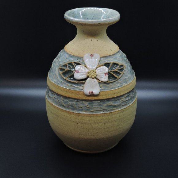 Stoneware Banded Glaze Magnolia Flower Vase Signed - Picture 3 of 15